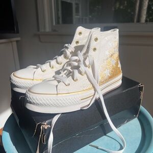Converse Vintage White and Gold High-Tops